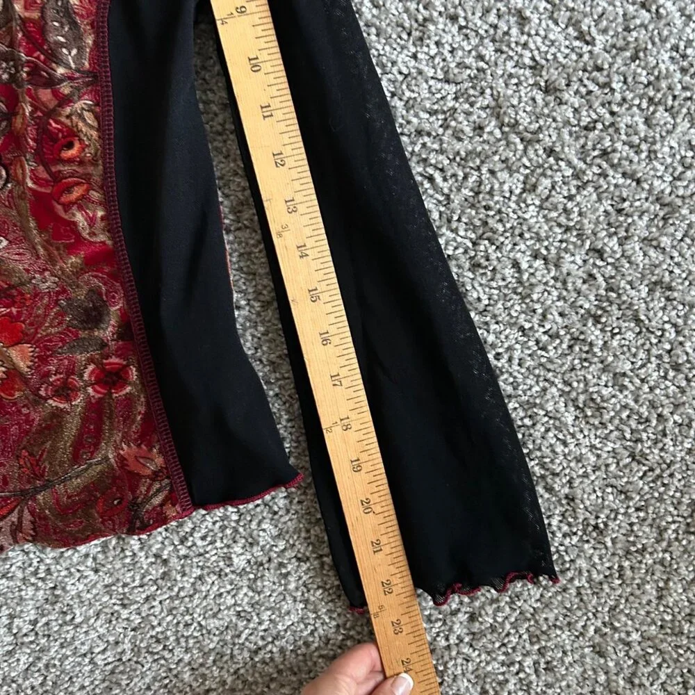 Worthington Womens Y2K Medium Floral Velvet & Black Long Sleeve V-Neck Top - Picture 7 of 11